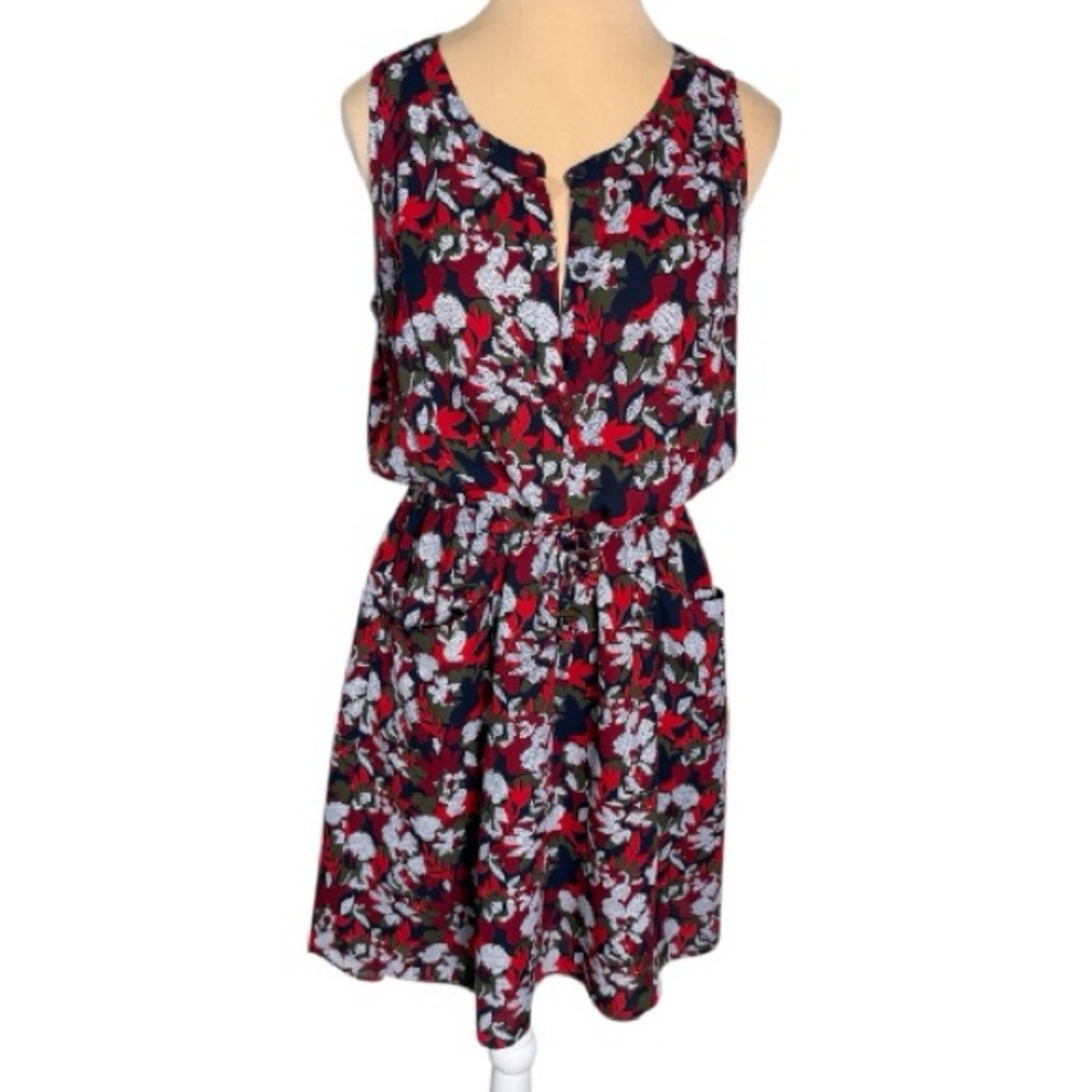 Tommy Hilfiger (EUC) Floral Sleeveless High-Low Midi Dress Red/Blue/Olive Size M